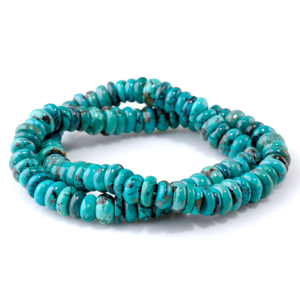 Hubei Turquoise 9-10mm Blue with Matrix Free Form Rondelle AA Grade - 15-16 Inch