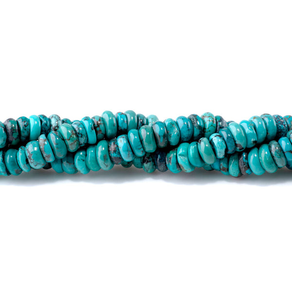 Hubei Turquoise 9-10mm Blue with Matrix Free Form Rondelle AA Grade - 15-16 Inch