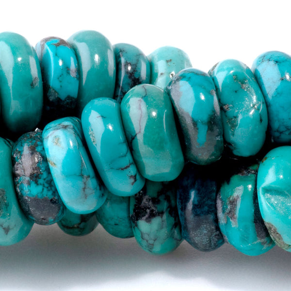 Hubei Turquoise 9-10mm Blue with Matrix Free Form Rondelle AA Grade - 15-16 Inch