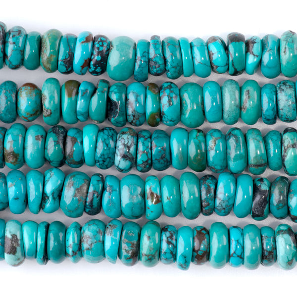 Hubei Turquoise 9-10mm Blue with Matrix Free Form Rondelle AA Grade - 15-16 Inch