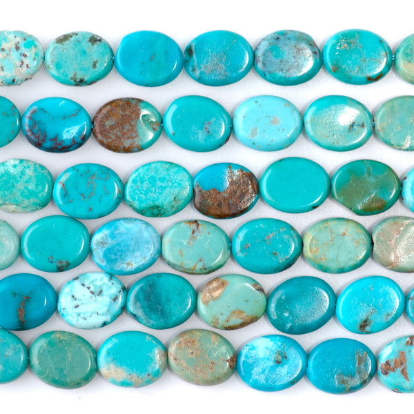 Hubei Turquoise 8x10mm Blue/Green Flat Oval - 15-16 Inch