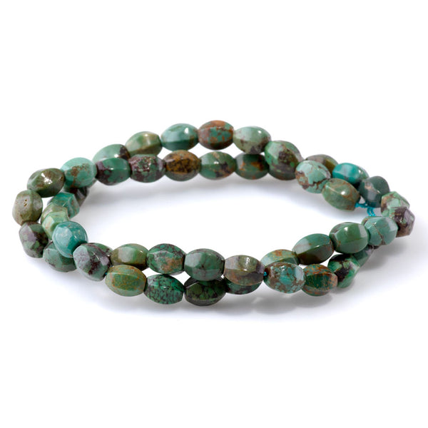 Hubei Turquoise 6x8mm Green 6 Sided Barrel - 16-Inch Strands
