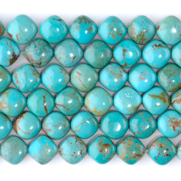 Hubei Turquoise 10x6mm Corner Drilled Puff Square - 15-16 Inch