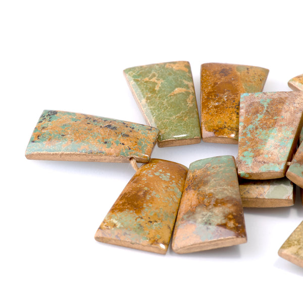 Hubei Turquoise with Copper Painted Edge 10-14x18mm Trapezoid - 15-16 Inch