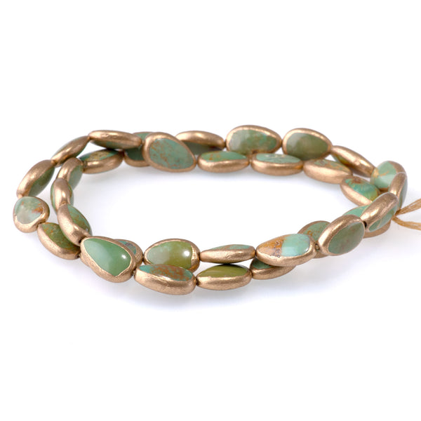 Hubei Turquoise with Copper Painted Edge 10x13mm Green Pear - 15-16 Inch