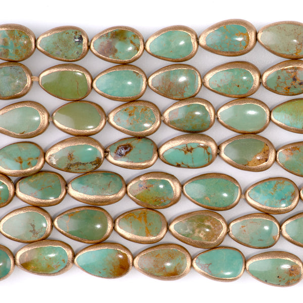 Hubei Turquoise with Copper Painted Edge 10x13mm Green Pear - 15-16 Inch