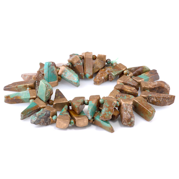 Hubei Turquoise with Copper Painted Edge 6x15-25mm Graduated Points - 15-16 Inch