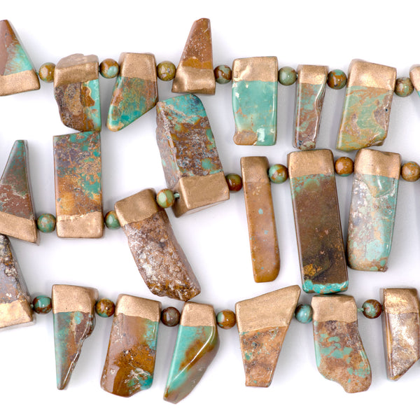 Hubei Turquoise with Copper Painted Edge 6x15-25mm Graduated Points - 15-16 Inch