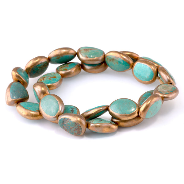 Hubei Turquoise with Copper Painted Edge 12-15mm Irregular Oval - 15-16 Inch