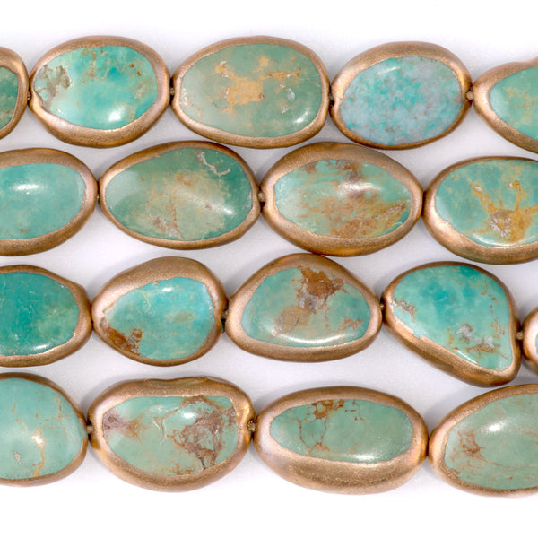Hubei Turquoise with Copper Painted Edge 12-15mm Irregular Oval - 15-16 Inch