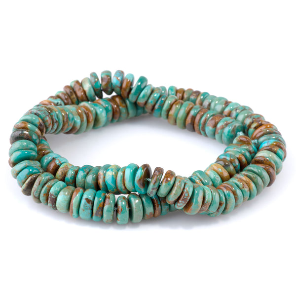 Hubei Turquoise 10mm Blue/Green/Brown Irregular Heishi - 15-16 Inch