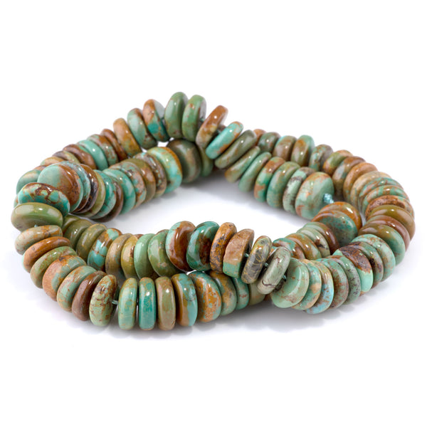 Hubei Turquoise 12mm Green/Brown Irregular Heishi - 15-16 Inch