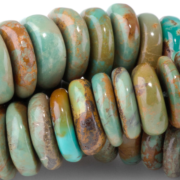 Hubei Turquoise 12mm Green/Brown Irregular Heishi - 15-16 Inch