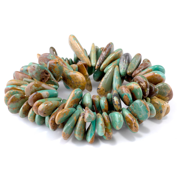 Hubei Turquoise 10x12-22mm Green Graduated Top Drill Drop - 15-16 Inch