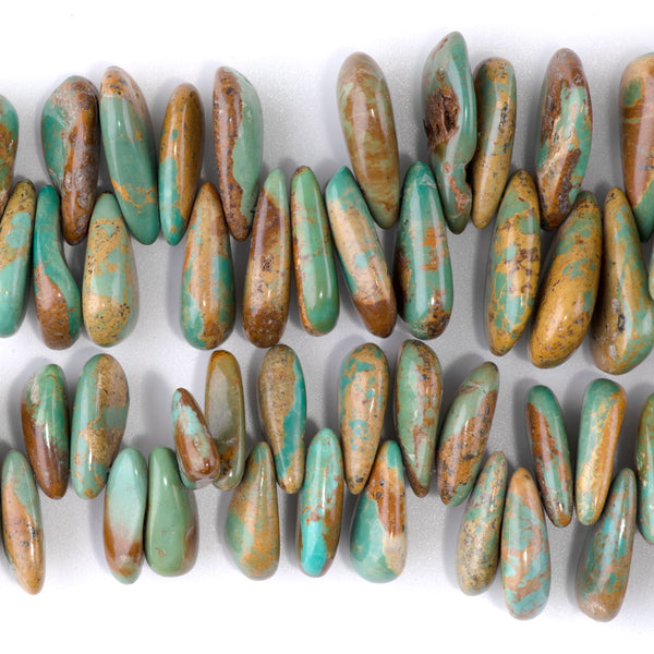 Hubei Turquoise 10x12-22mm Green Graduated Top Drill Drop - 15-16 Inch
