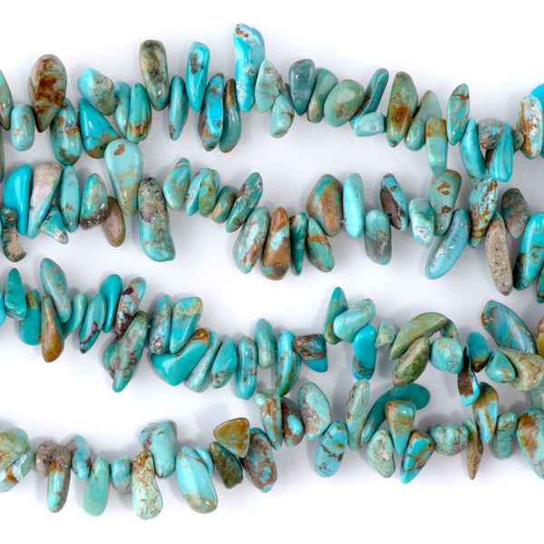 Hubei Turquoise 10-14mm Blue/Green Top Drill Chip - 15-16 Inch