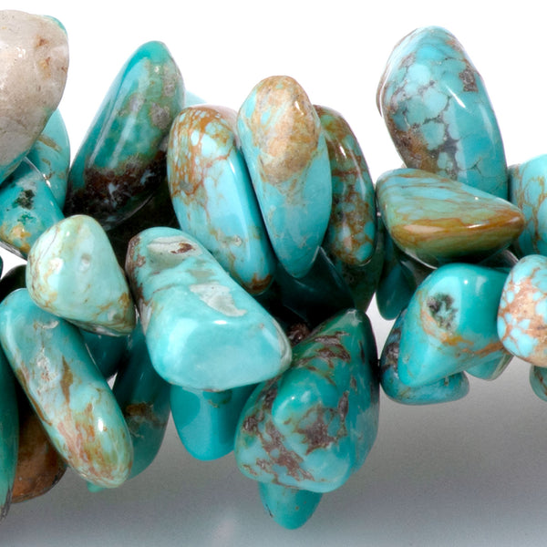 Hubei Turquoise 10-14mm Blue/Green Top Drill Chip - 15-16 Inch
