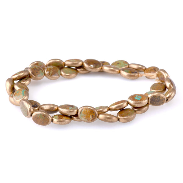 Hubei Turquoise with Copper Painted Edge 8x10mm Green/Brown Oval - 15-16 Inch