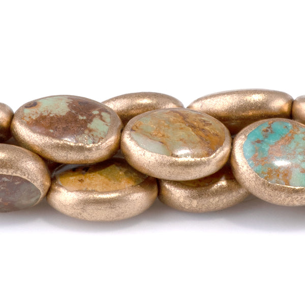 Hubei Turquoise with Copper Painted Edge 8x10mm Green/Brown Oval - 15-16 Inch