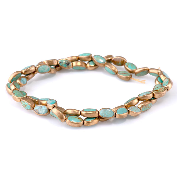 Hubei Turquoise with Copper Painted Edge 5x8mm Blue/Green Oval - 15-16 Inch