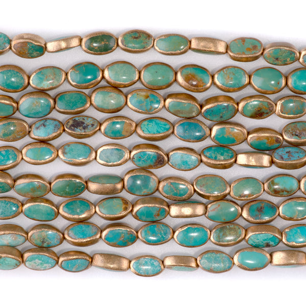 Hubei Turquoise with Copper Painted Edge 5x8mm Blue/Green Oval - 15-16 Inch