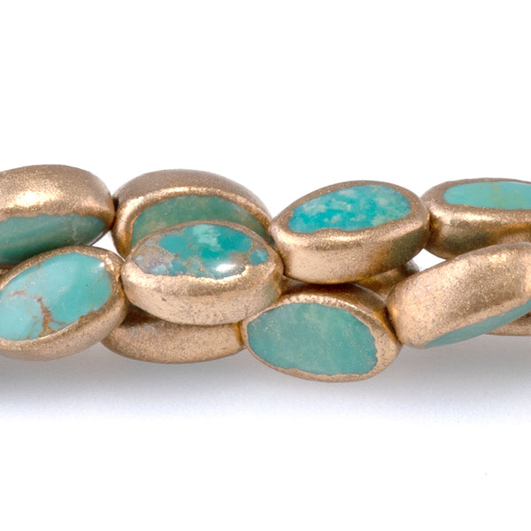 Hubei Turquoise with Copper Painted Edge 5x8mm Blue/Green Oval - 15-16 Inch