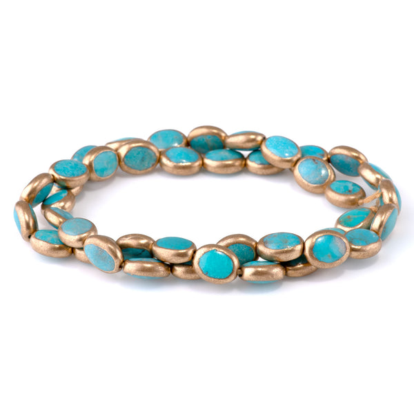 Hubei Turquoise with Copper Painted Edge 8x10mm Blue Oval - 15-16 Inch
