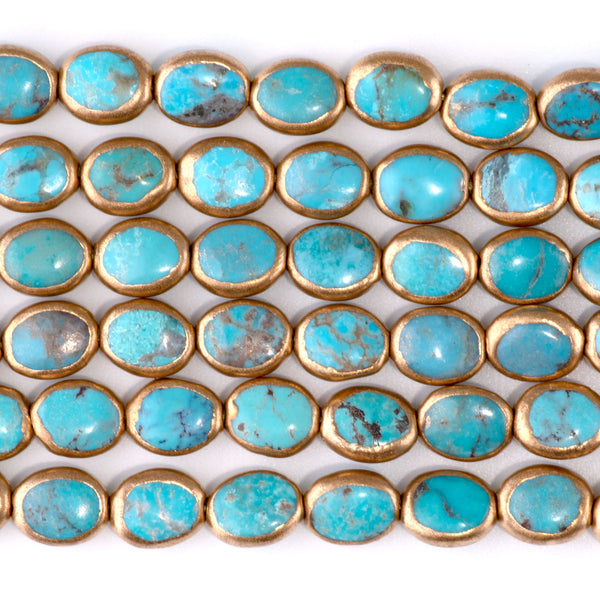 Hubei Turquoise with Copper Painted Edge 8x10mm Blue Oval - 15-16 Inch