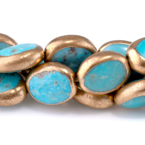 Hubei Turquoise with Copper Painted Edge 8x10mm Blue Oval - 15-16 Inch