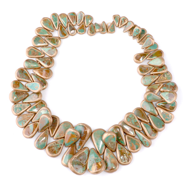 Hubei Turquoise with Copper Painted Edge 8x13-18x26mm Green/Brown Graduated Top Drill Drop - 15-16 Inch