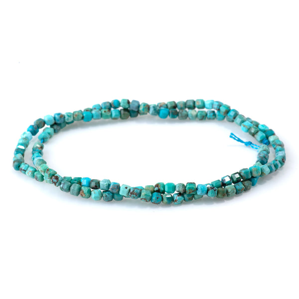 Hubei Turquoise 3mm Blue Table Cut Cube AAA Grade Bead - 15-16 Inch