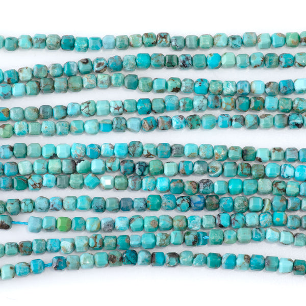 Hubei Turquoise 3mm Blue Table Cut Cube AAA Grade Bead - 15-16 Inch
