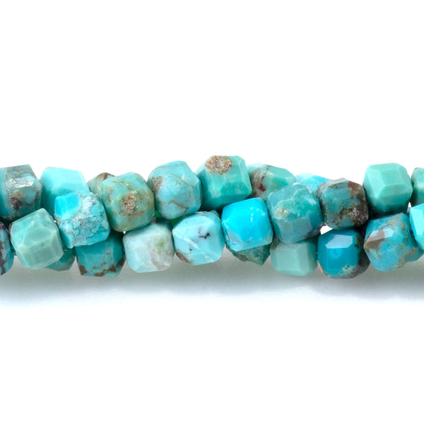Hubei Turquoise 3mm Blue Table Cut Cube AAA Grade Bead - 15-16 Inch