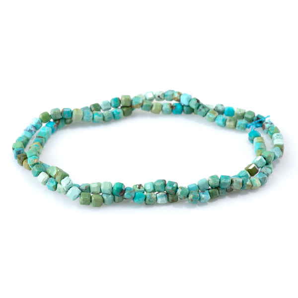 Hubei Turquoise 3mm Blue Green Table Cut Cube AA Grade Bead - 15-16 Inch