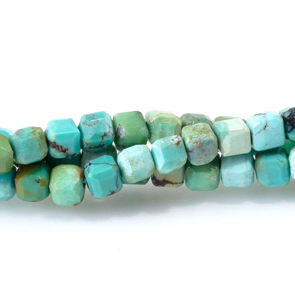 Hubei Turquoise 3mm Blue Green Table Cut Cube AA Grade Bead - 15-16 Inch