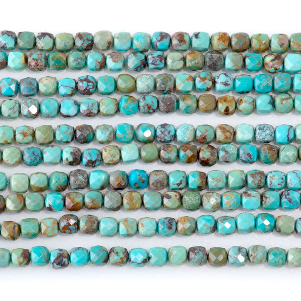 Hubei Turquoise 4mm Blue Green Faceted Cube AA - 15-16 Inch