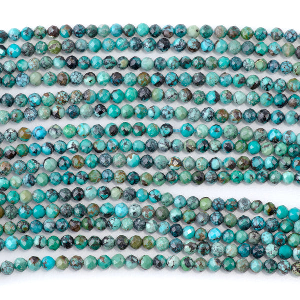 Hubei Turquoise 3mm Blue with Matrix Faceted Round AA - 15-16 Inch