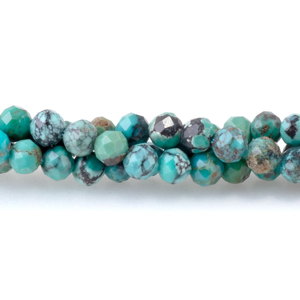 Hubei Turquoise 3mm Blue with Matrix Faceted Round AA - 15-16 Inch