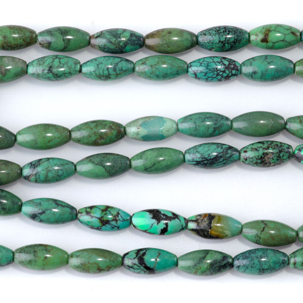 Hubei Turquoise 5x12mm Green Rice Beads A Grade - 15-16 Inch