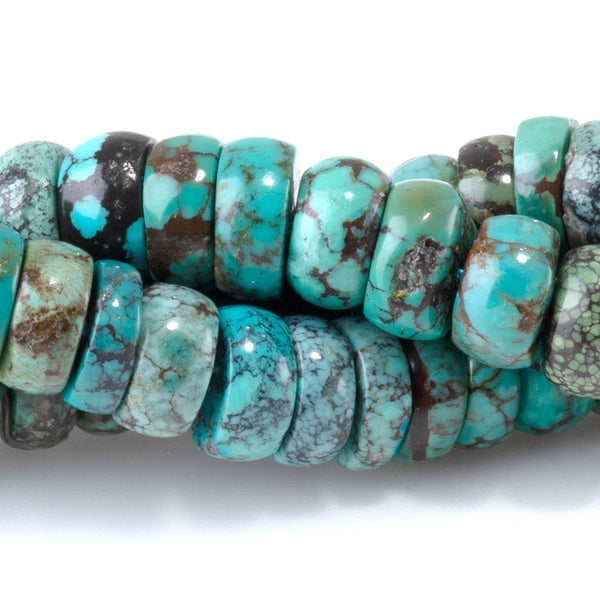 Hubei Turquoise 3x7mm Tyre Beads AA Grade - 15-16 Inch