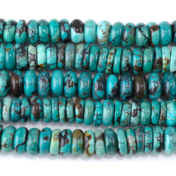 Hubei Turquoise 4x10mm Irregular Tyre Beads - 15-16 Inch