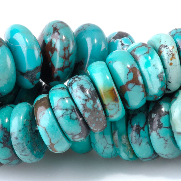 Hubei Turquoise 4x10mm Irregular Tyre Beads - 15-16 Inch