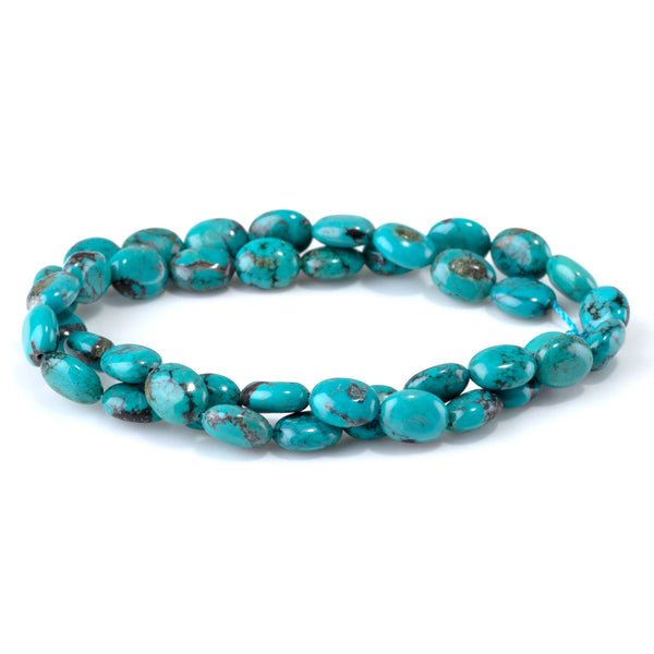 Hubei Turquoise 8x10mm Puff Oval Beads AA Grade - 15-16 Grade