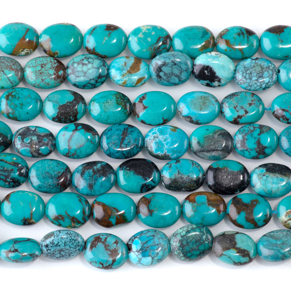 Hubei Turquoise 8x10mm Puff Oval Beads AA Grade - 15-16 Grade