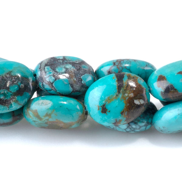 Hubei Turquoise 8x10mm Puff Oval Beads AA Grade - 15-16 Grade
