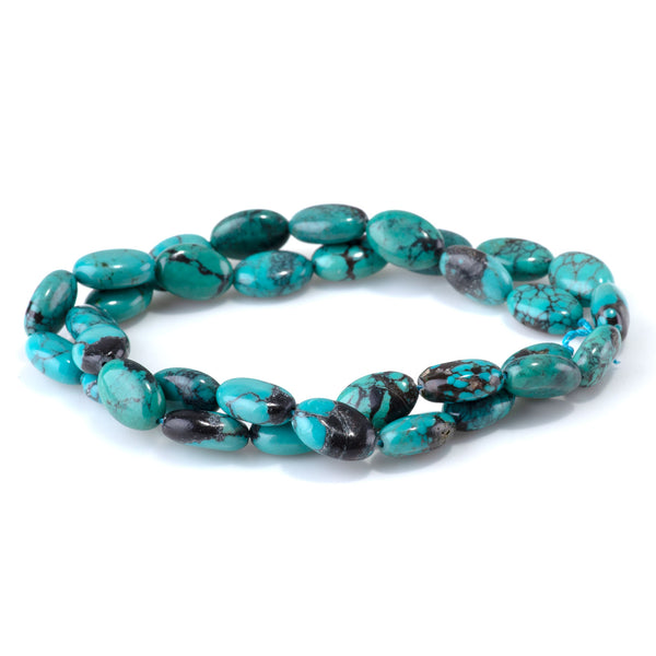 Hubei Turquoise 8x12mm Puff Oval Beads AA Grade - 15-16 Inch