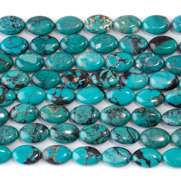 Hubei Turquoise 8x12mm Puff Oval Beads AA Grade - 15-16 Inch