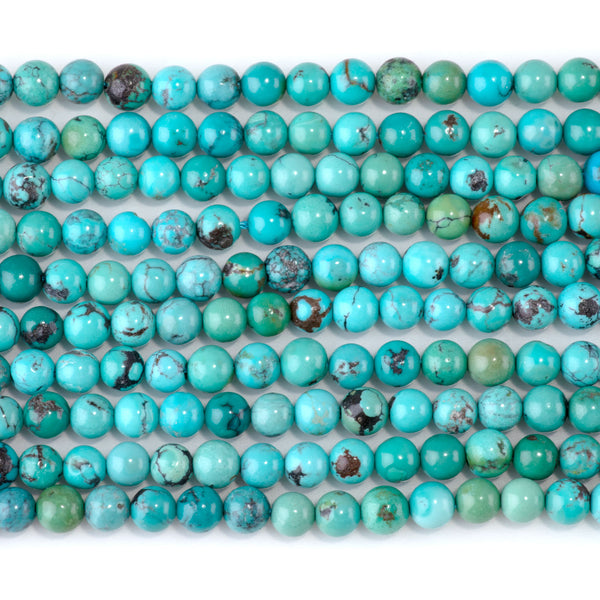 Hubei Turquoise with Matrix 5mm Round Beads - 15-16 Inch