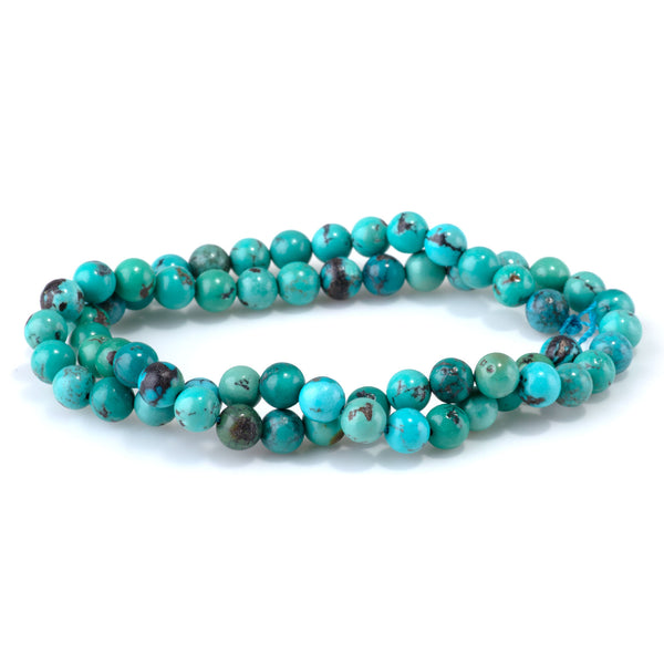 Hubei Turquoise with Matrix 6.3mm Round Beads - 15-16 Inch