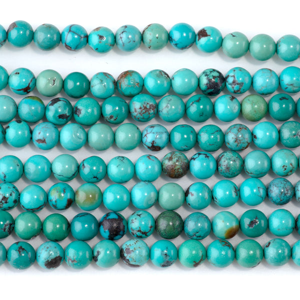 Hubei Turquoise with Matrix 6.3mm Round Beads - 15-16 Inch